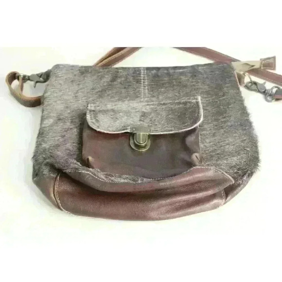 Myra Bag Western Cowgirl On Hide Leather Medium Brown Satchel Crossbody Purse - Picture 15 of 15